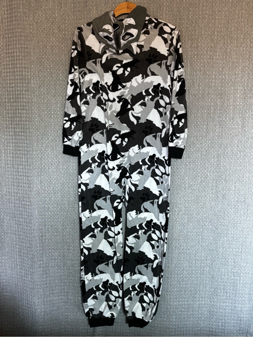 Cat & Jack Black, Gray & White Raccoon Camo Kids Pajama Onesie